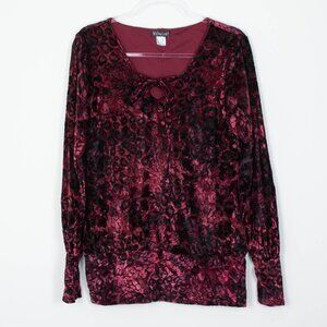 Venus Womens Crushed Velvet Bell‎ Sleeve Top Size L Red Black Dark Romantic Goth